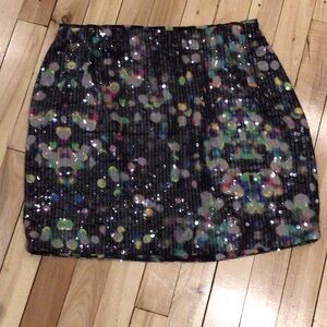 H&M Black Sequin Mini Skirt with Multicolor Accents Size 12